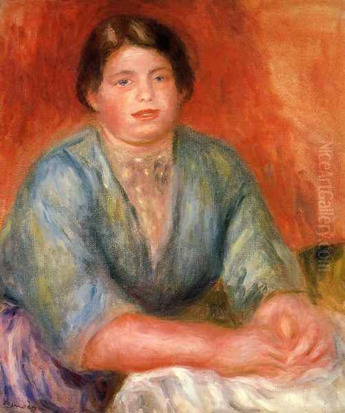 Seated Woman In A Blue Dress Oil Painting by Pierre Auguste Renoir