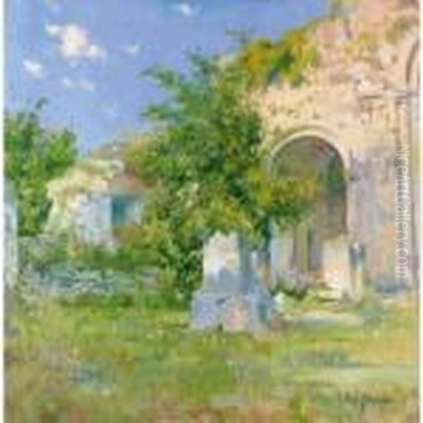 Ruinas En La Iglesia De Santa Maria, Besalu (the Church Of Santa Maria, Besalu) Oil Painting by Eliseu Meifren i Roig