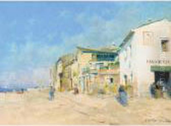 Pueblo Costero (a Coastal Village) Oil Painting by Eliseu Meifren i Roig