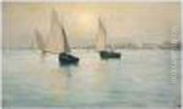 Marina, Sur De Francia (marine View, South Of France) Oil Painting by Eliseu Meifren i Roig