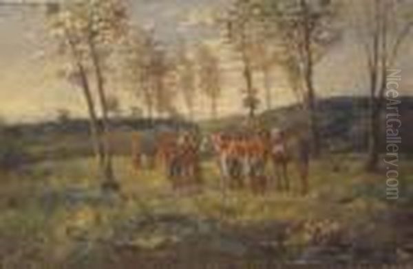 Cavalry Troup Dismounted Oil Painting by Jean-Louis-Ernest Meissonier