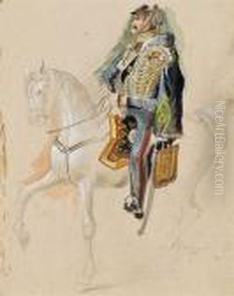 Officier A Cheval Oil Painting by Jean-Louis-Ernest Meissonier