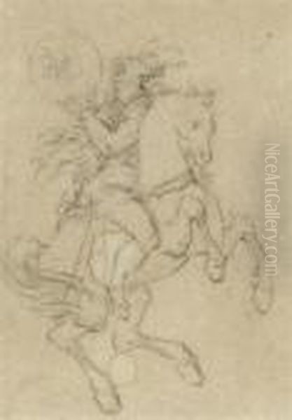 A Study Of A Horse And Its Rider
 (recto) And A Study Of A Man Wearing A Crown And Cloak (verso) Oil Painting by Jean-Louis-Ernest Meissonier