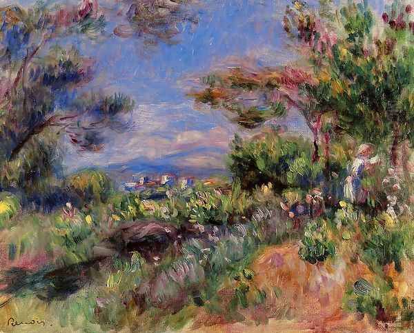 Young Woman In A Landscape Cagnes Oil Painting by Pierre Auguste Renoir