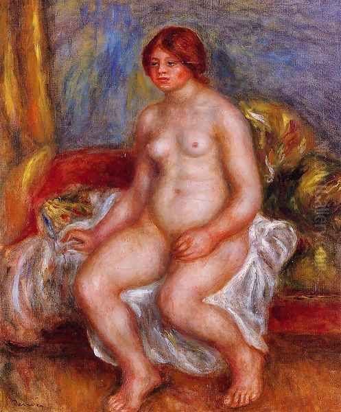 Nude Woman On Gree Cushions Oil Painting by Pierre Auguste Renoir