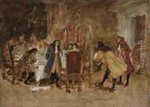 A Study Of Figures Banqueting Oil Painting by Jean-Louis-Ernest Meissonier