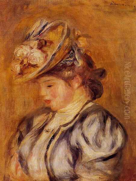 Girl In A Flowery Hat Oil Painting by Pierre Auguste Renoir