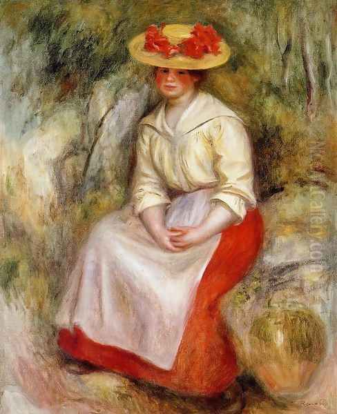 Gabrielle In A Straw Hat Oil Painting by Pierre Auguste Renoir