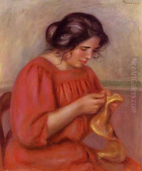 Gabrielle Mending Oil Painting by Pierre Auguste Renoir