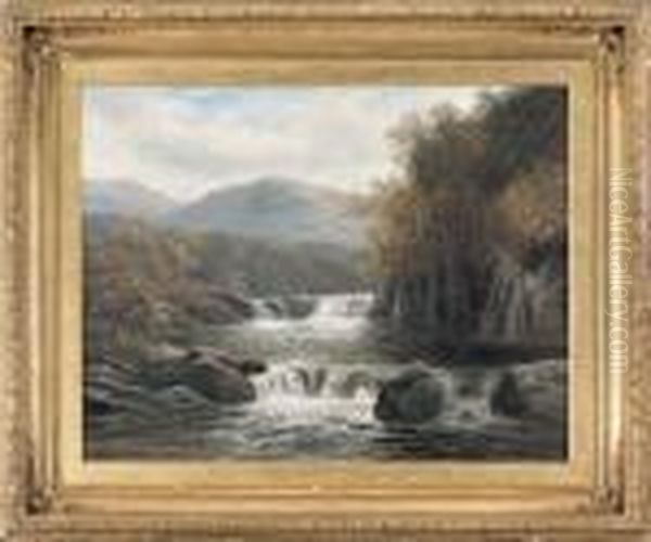 Paesaggio Del Wales Con Torrente E Cascatelle Oil Painting by William Mellor