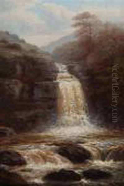 A Waterfall Oil Painting by William Mellor