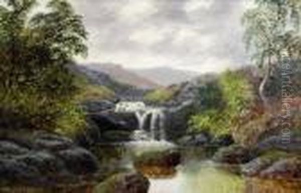 A Wooded River Landscape Oil Painting by William Mellor