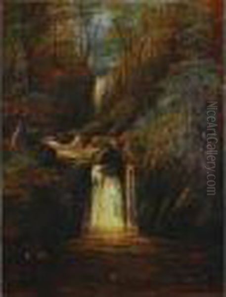 Waterfall Oil Painting by William Mellor