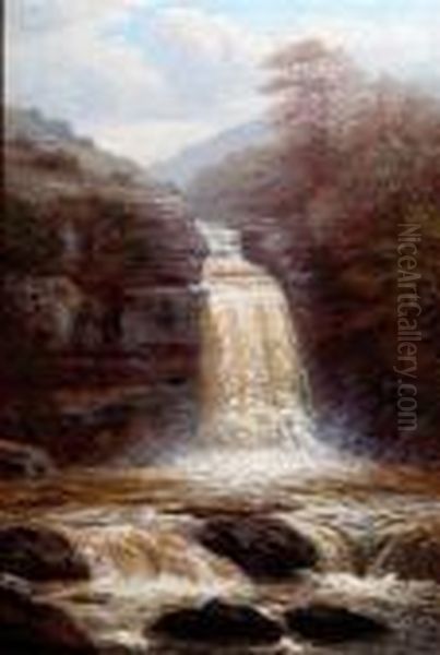 A Waterfall Oil Painting by William Mellor