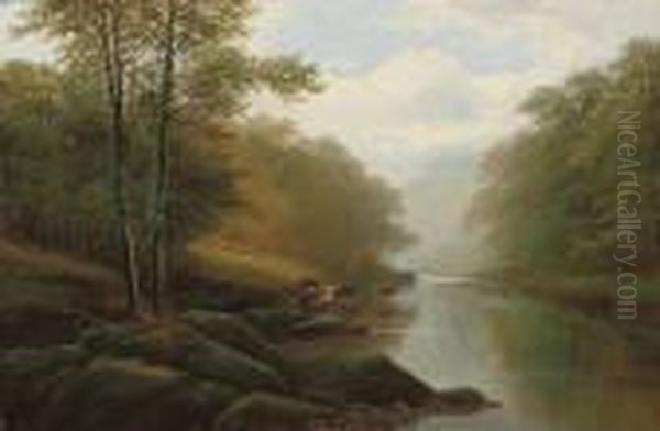 On The Wharfe, Bolton Woods Oil Painting by William Mellor