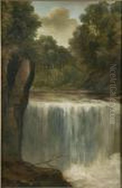 Waterfall Oil Painting by William Mellor