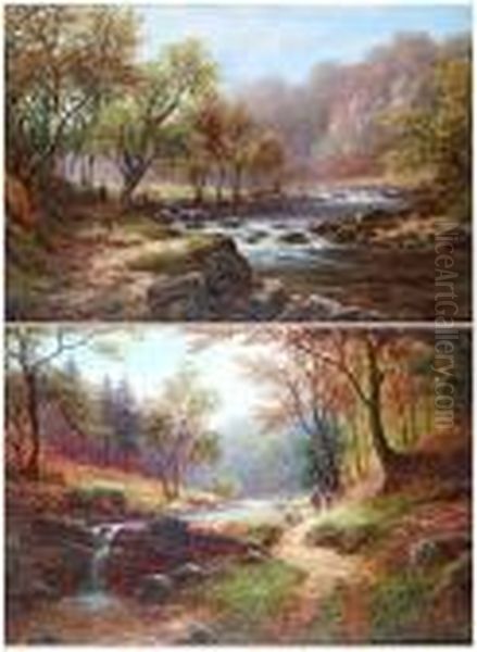 Woodland Stream, Near Barden Oil Painting by William Mellor