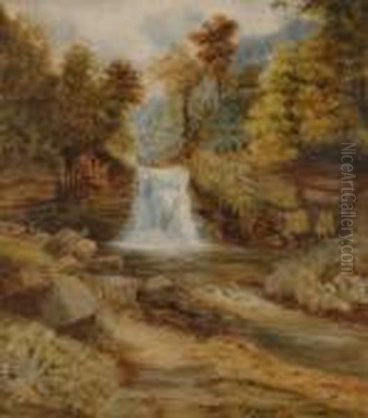 River Landscapes With Waterfalls Oil Painting by William Mellor