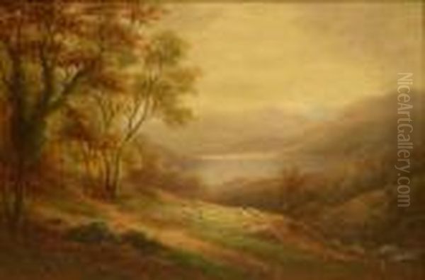 A Peep Of Ullswater From The Hills Westmoreland Oil Painting by William Mellor