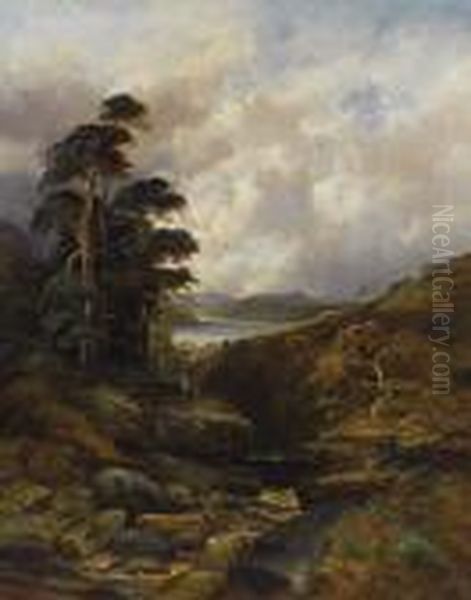 A Rushing Gorge In The Highlands Oil Painting by William Mellor