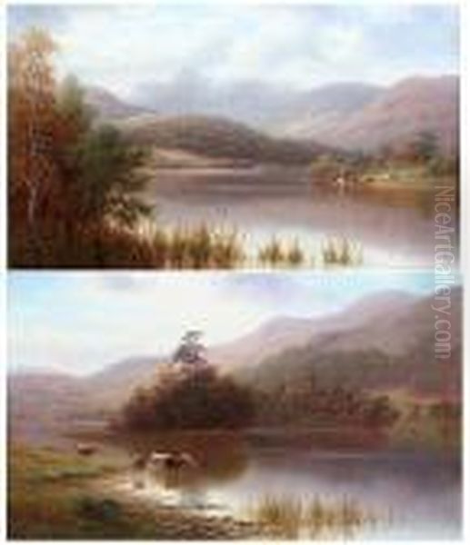 Rydal Lake, Westmorland; Langdale Pikes Oil Painting by William Mellor