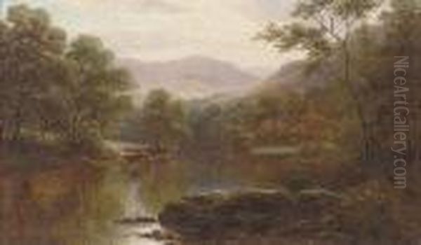 Cattle Watering On The Conway, North Wales Oil Painting by William Mellor