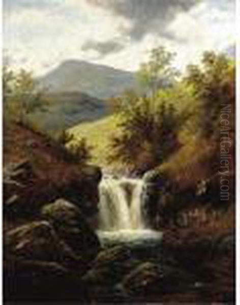 Waterfall Oil Painting by William Mellor