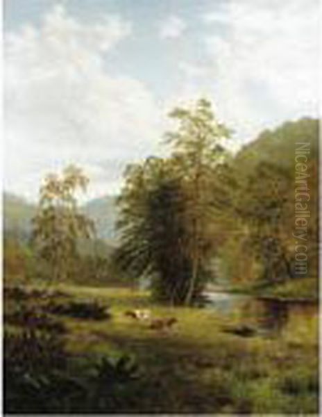 Cattle By A River Oil Painting by William Mellor