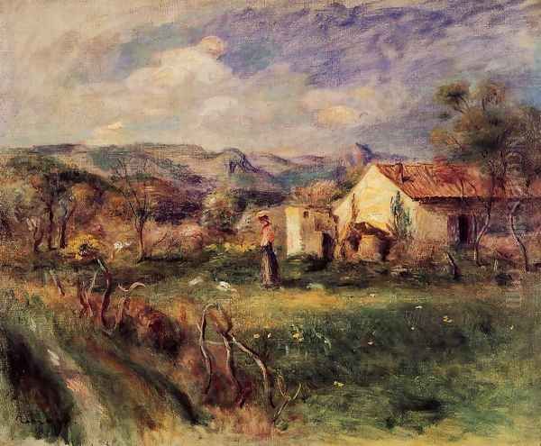 Young Woman Standing Near A Farmhouse In Milly Oil Painting by Pierre Auguste Renoir