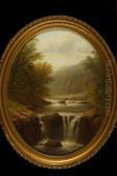 'on The Greta, Nr Barnard 
Castle', River Landscape, Signed Verso On Trimmed Board, Title In Ink, 
Oil On Board, 50cms X 40cms, Oval. See Illustration Oil Painting by William Mellor