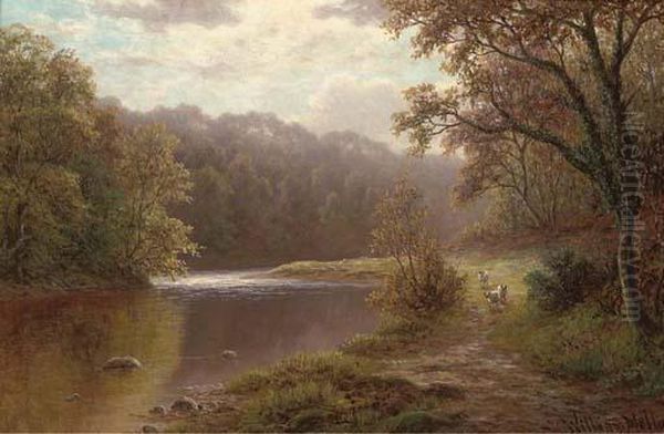 On The Nidd Oil Painting by William Mellor