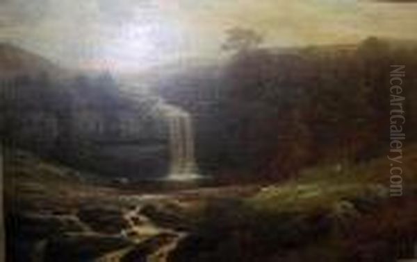 Hardraw Falls, Teesdale Oil Painting by William Mellor