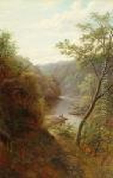 'wharfe Above The Strid, Bolton 
Woods, Yorskhire'; 'a Peep Of Bolton Abbey, From The Strid, Yorkshire' Oil Painting by William Mellor