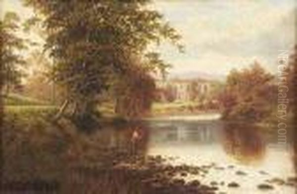 Fishing - Bolton Abbey On The Wharfe Oil Painting by William Mellor