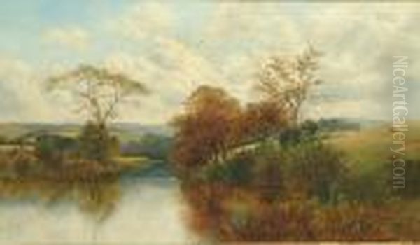 A Lakeland Landscape With 
Figures; An Extensive River Landscape With Cattle And Sheep Grazing Oil Painting by William Mellor