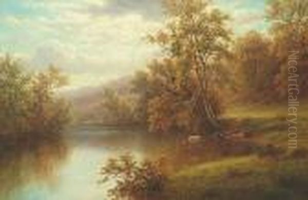 On The Nidd, Near Knaresborough, Yorkshire Oil Painting by William Mellor