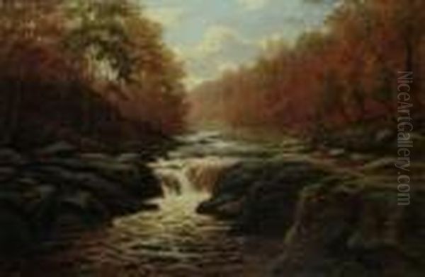 Falls In North Wales Oil Painting by William Mellor