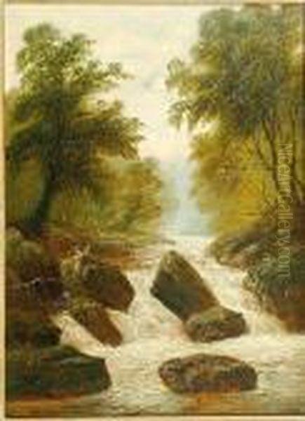 A River Landscape Oil Painting by William Mellor