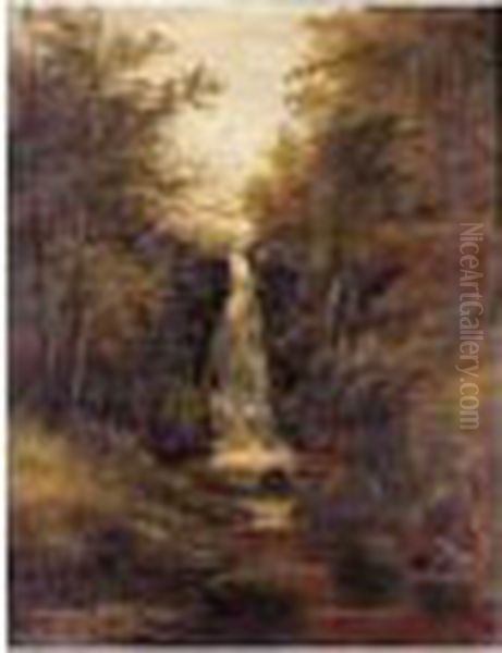 Waterfall, Bolton Woods, Yorkshire Oil Painting by William Mellor