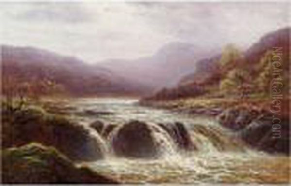 Falls On The Llugny, North Wales Oil Painting by William Mellor