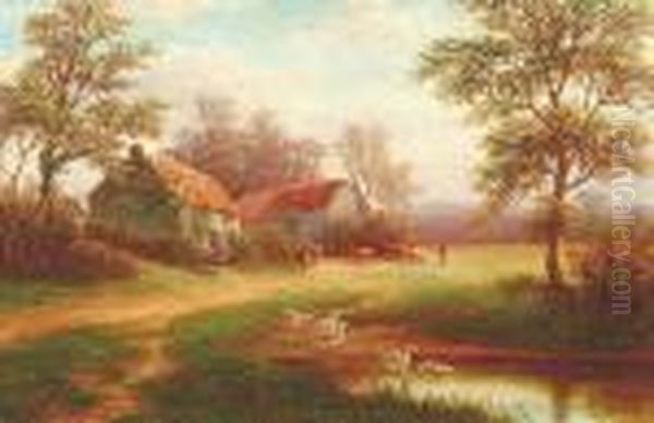 A Farmstead With A Figure And Cattle Oil Painting by William Mellor