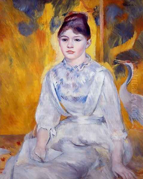 Young Woman With Crane Oil Painting by Pierre Auguste Renoir