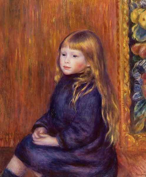 Seated Child In A Blue Dress Oil Painting by Pierre Auguste Renoir