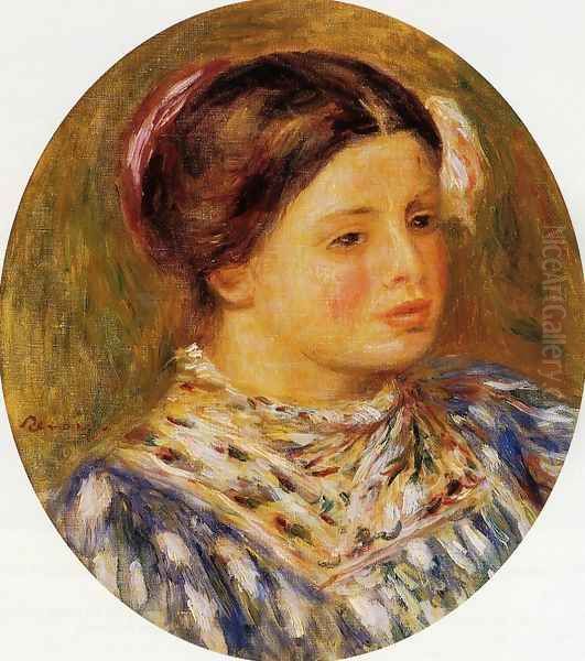 Girl In Blue Oil Painting by Pierre Auguste Renoir