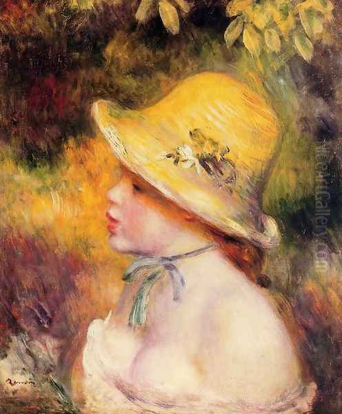 Young Girl In A Straw Hat2 Oil Painting by Pierre Auguste Renoir