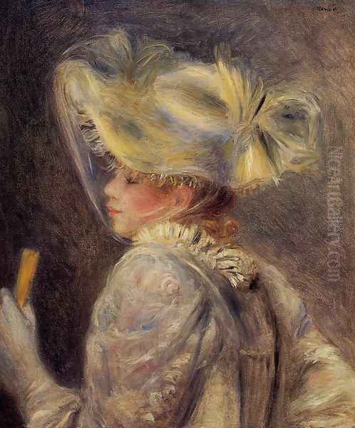 Woman In A White Hat Oil Painting by Pierre Auguste Renoir