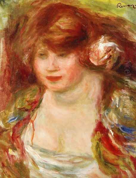 Woman Wearing A Rose Andree Oil Painting by Pierre Auguste Renoir