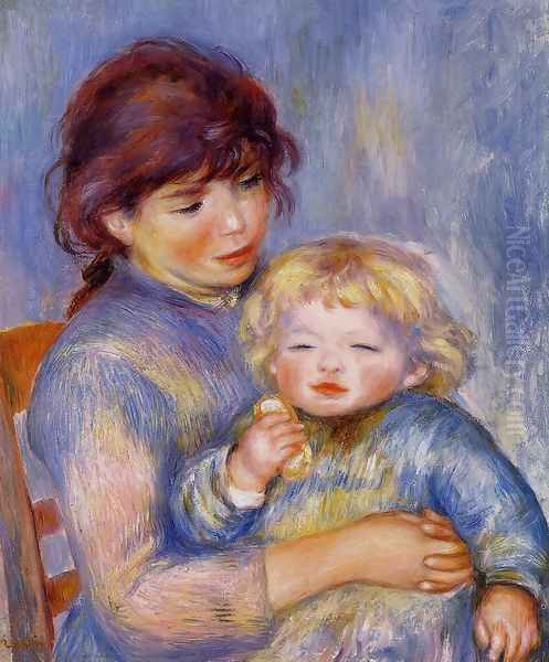 Motherhood Aka Child With A Biscuit Oil Painting by Pierre Auguste Renoir