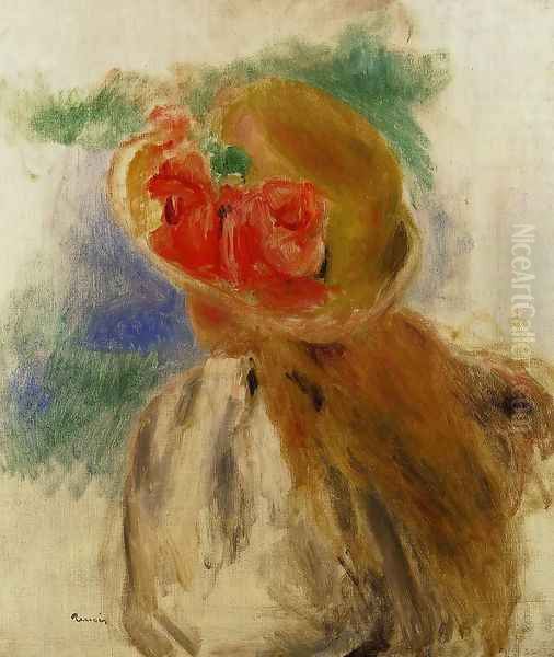 Young Girl In A Flowered Hat Oil Painting by Pierre Auguste Renoir