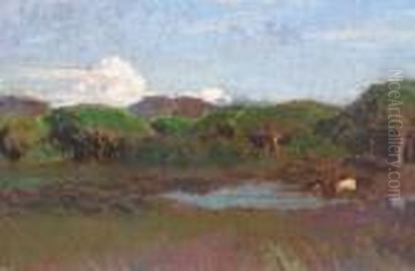 Paysage A La Mare Oil Painting by Emile Rene Menard